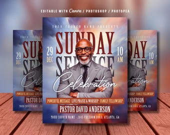 Editable Church Flyer: Sunday Service Celebration, Revival Church (Canva, PSD File, Digital Download)