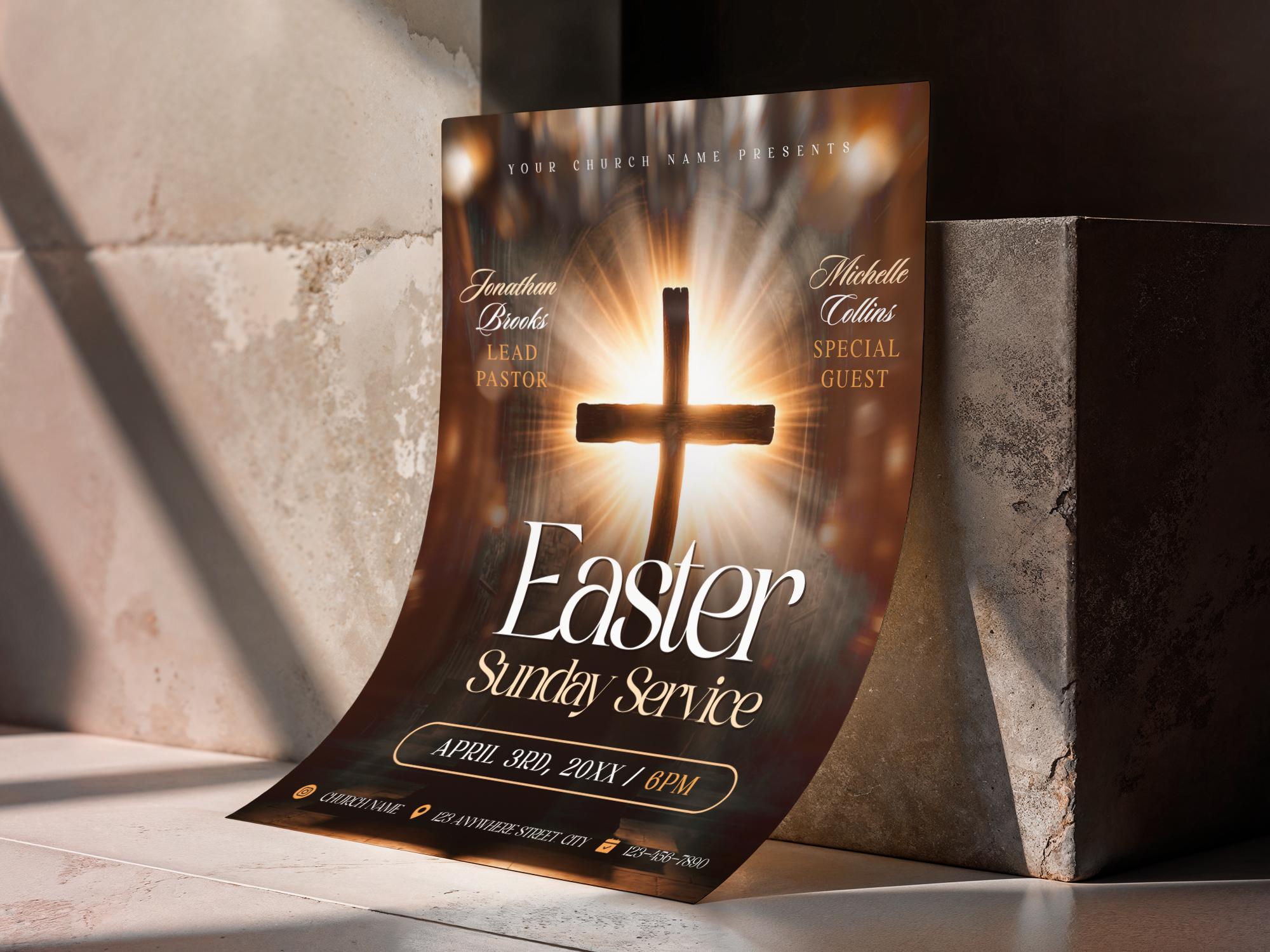 Spring Sunday Service Flyer Easter Sunday Flyer Template: Resurrection Church Event Design, Sunday ...