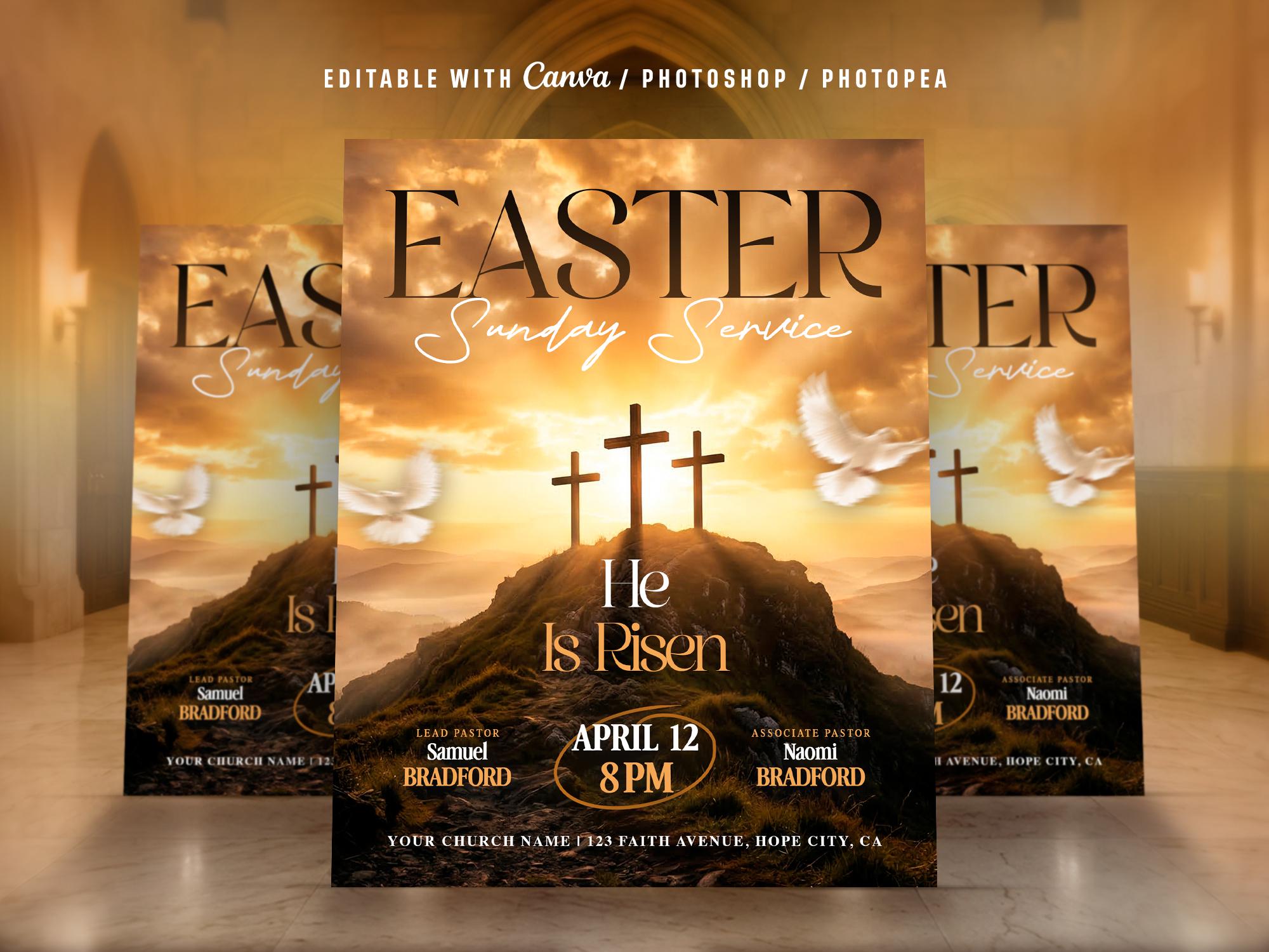 Spring Sunday Service Flyer Easter Sunday Flyer Template: Resurrection Church Event Design, Sunday ...