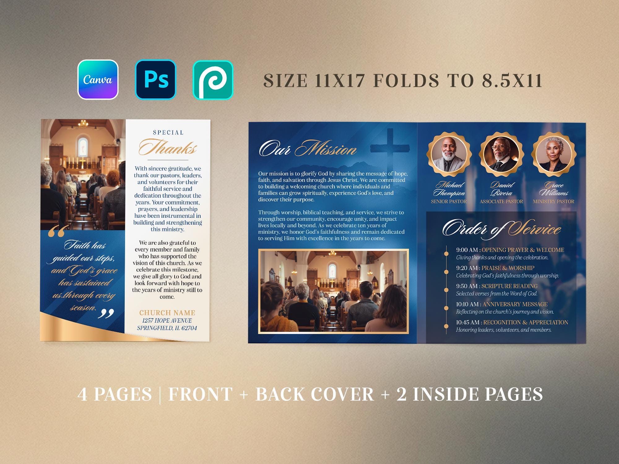 Church Anniversary Program Template: Pastor Appreciation, DIY Bifold ...