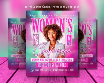 Editable Womens Conference Flyer: Empowerment Event, Women's Retreat Template (Canva and Photoshop, Digital Download)