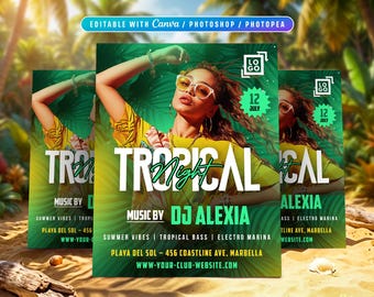 Tropical Night Flyer Template, Summer Party Poster Art (Canva, Photoshop, Photopea)