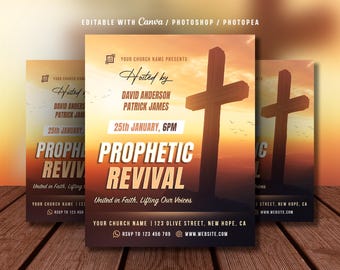 Editable Church Flyer: Prophetic Revival, Sunset Template (Canva, PSD File, Digital Download)