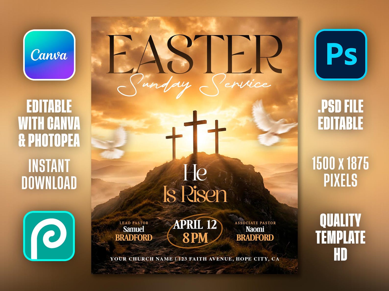 Spring Sunday Service Flyer Easter Sunday Flyer Template: Resurrection Church Event Design, Sunday ...