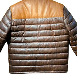 Doudoune en cuir pour hommes | Cuir d'agneau véritable souple en duvet bicolore marron et beige