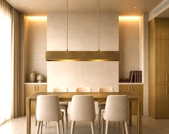 Lampadario lineare moderno in ottone patinato / Lampadario da tavolo da pranzo artigianale in ottone anticato