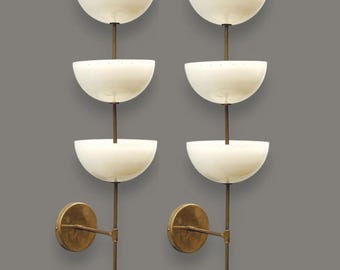 Brass Triple Bowl Wall Sconce: Mid-Century Modern Light Fixture, Italian  light ,  stylish lamp