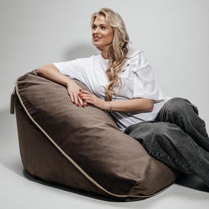 Velvet Bean Bag Chair Large Soft Floor Lounger with Removable Cover and Adjustable Filling