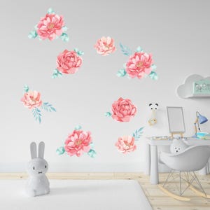 Pink Floral Textile Wall Decals – Soft Botanical Stickers for Nursery or Home Decor