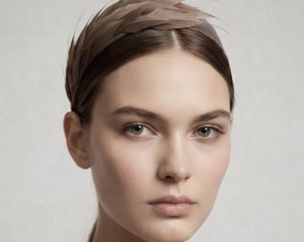 Latte Sinamay Feather Detail Headband | Wedding Guest | Derby Ascot Headpiece.