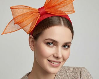 Red and Orange Statement Bow in Sinamay | Kentucky Derby | Royal Ascot | Wedding Guest