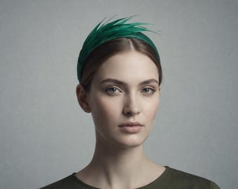 Feather Detail Headband in Emerald Green