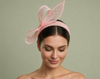 Pale Pink Sinamay Structured Loop Fascinator | Wedding Guest Headpiece | Headband for Races | Royal Ascot.
