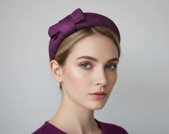 Retro Bow Headband in Damson Purple Sinamay