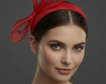 Bright Red Sculpted Loop Headband in Sinamay | Wedding Guest | Ascot