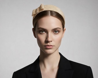 Structured Bow Headband for Wedding Guest | Races | Formal Occassions | Champagne