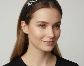 Black Headband with Silver Crystal Detail Cocktail Event | Formal Occasionwear | Church Service.