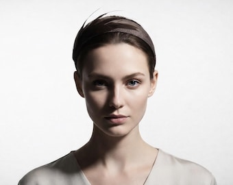 Wedding Guest Headband | Chocolate Brown Feathers | Dark Grey Band