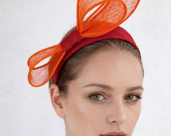 Sculpted Bow Headpiece | Red and Orange Fascinator | Wedding Guest | Kentucky Derby