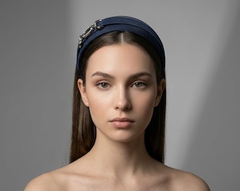 Navy Headband with Silver Crystal Detail Cocktail Event | Formal Occasion wear | Church Service.