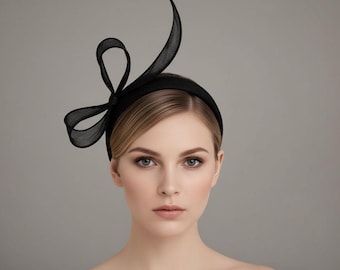 Half Bow Headband in Black Sinamay
