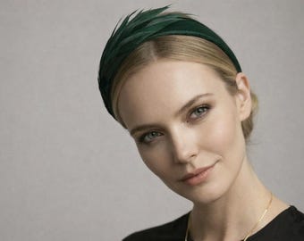 Forest Green Feather Detail Headband | Wedding Guest Headpiece | Formal Occasion | Ascot