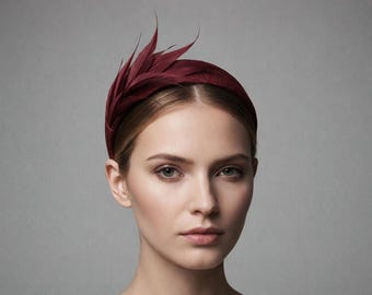 Structured Burgundy Feather Headband | Elegant Occasion Fascinator for Weddings or Races