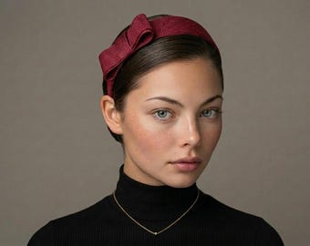 Burgundy Bow Headband for Formal Events | Cocktail Hair Accessory | Race Day Headpiece