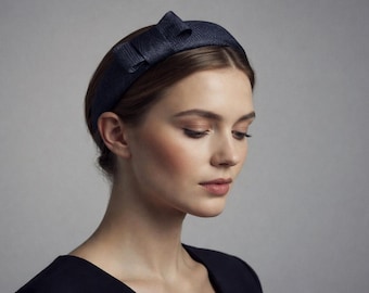 Dark Navy Structured Bow | Wedding Guest Hair Accessory | Sinamay Fascinator | Church Event.