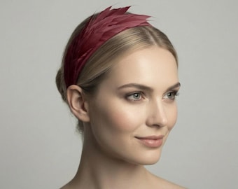 Burgundy Feather Headband | Kentucky Derby Headpiece | Elegant Wedding Guest Hat Alternative | British Millinery