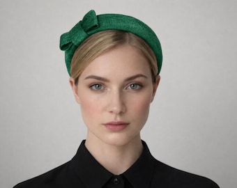 Structured Bow Headband in Emerald Green Sinamay