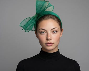 Emerald Green Sinamay Bow Fascinator Headband | Kentucky Derby, Ascot, Wedding Guest