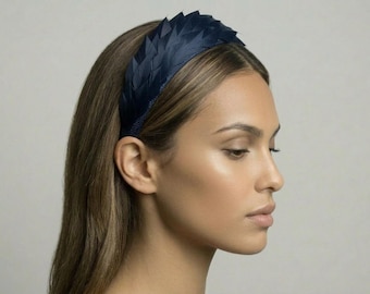 Feather Detail Headband in French Navy | Subtle Headband | Wedding Guest Headband | Ascot