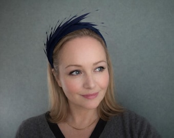 Feather Detail Headband in French Navy