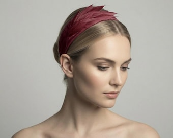 Subtle Burgundy Feather Headband | Elegant Occasion Headpiece