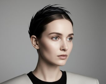 Feather Detail Headband in Black Sinamay