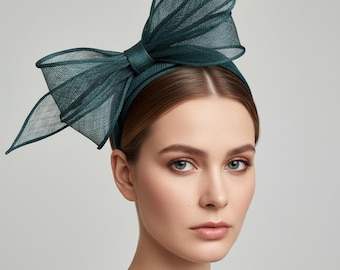 Statement Sinamay Large Bow Headband in Teal | Kentucky Derby | Preakness Stakes | Wedding Guest