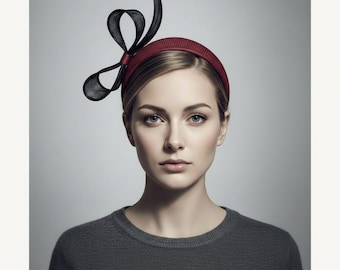 Half Bow Headband in Burgundy Red and Black Sinamay