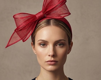 Red Statement Bow in Sinamay | Kentucky Derby | Preakness Stakes | Wedding Guest