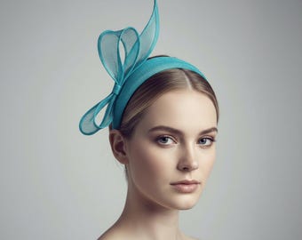 Half Bow Headband in Kingfisher Blue Sinamay