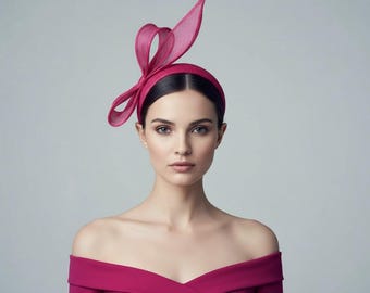 Half Bow Headband in Fuchsia Pink Sinamay