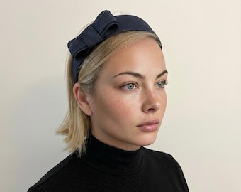 Dark Navy Structured Bow | Wedding Guest Hair Accessory | Sinamay Fascinator | Church Event.