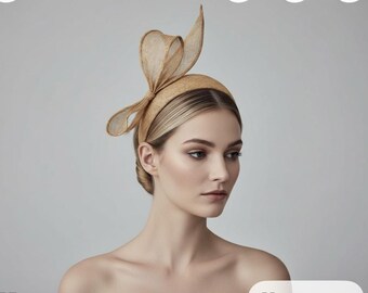 Half Bow Headband in Camel Sinamay