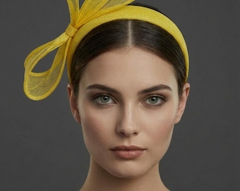 Bright Yellow Sculpted Loop Headband in Sinamay | Wedding Guest | Ascot | Kentucky Derby | Statement Piece