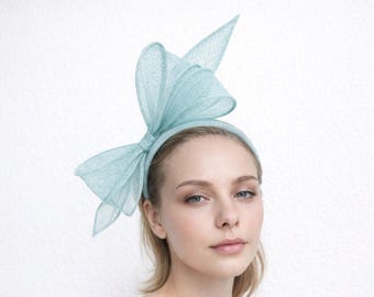 Pale Blue Sinamay Bow Headband | Wedding Guest, Race Day Elegance