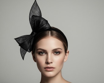 Double Bow Headband in Black Sinamay