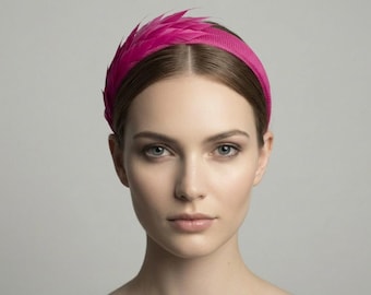 Fuchsia Pink Feather Detail Headband Sinamay