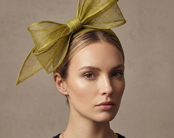 Large Bold Bow Headband | Weddings | Races | Formal Events and Occasions | Olive Green