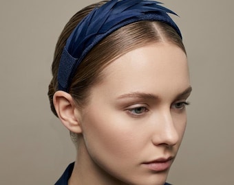 Feather Detail Headband in French Navy | Subtle Headband | Wedding Guest Headband | Ascot