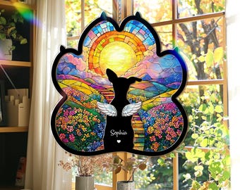 Custom Dog Memorial Suncatcher, Dog Rainbow Bridge Window Hanging Loss of Pet Gift